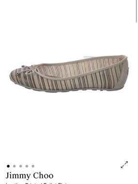 Jimmy Choo Taupe Striped Ribbon-Trim Ballet Flat